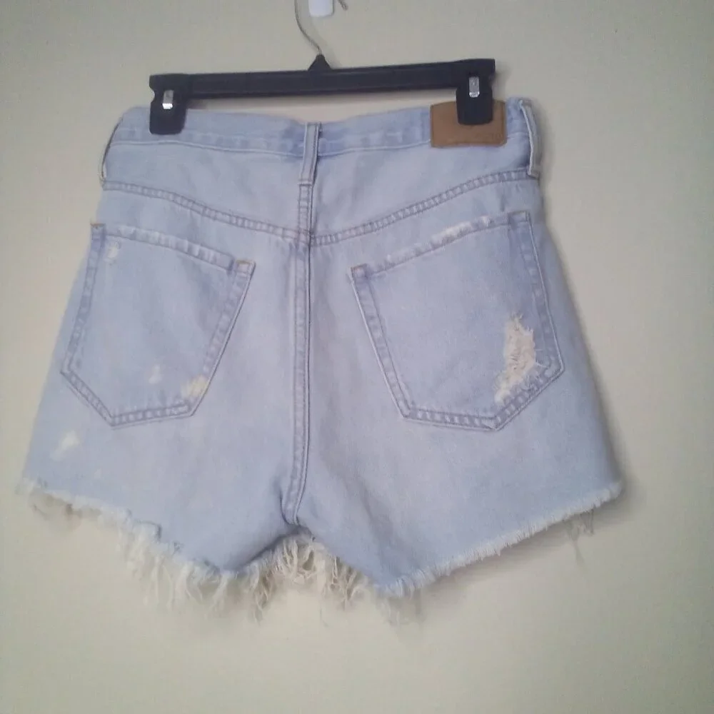 Aeropostale Shorts 6 Women High Rise Cut-Off Button Fly Distressed Raw Hem Blue
